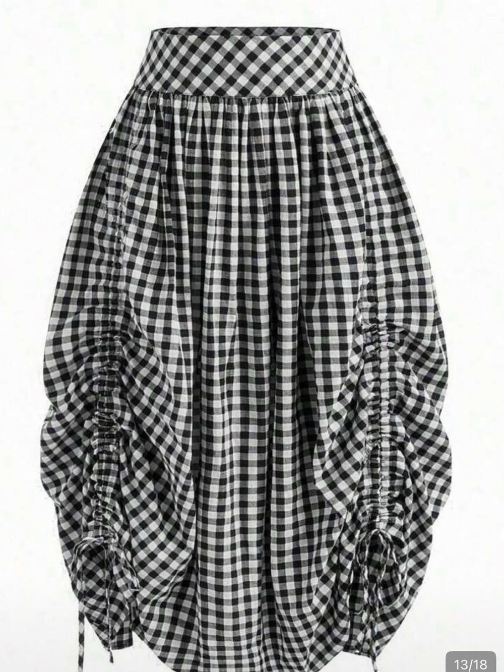 SHEIN Black and White Gingham Ruched Bubble Maxi Skirt